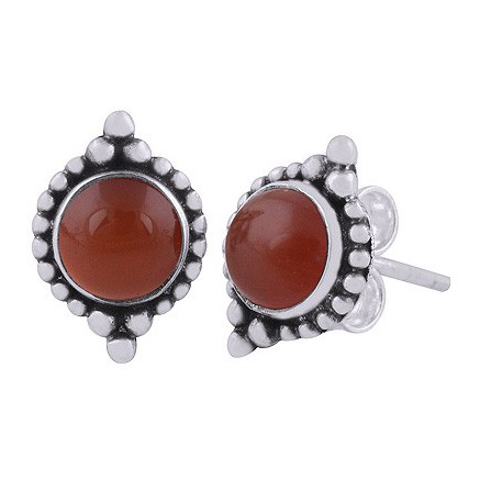 925 Sterling Silver ear buttons with carneool