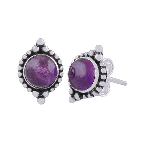 925 Sterling silver ear buttons set with amethyst