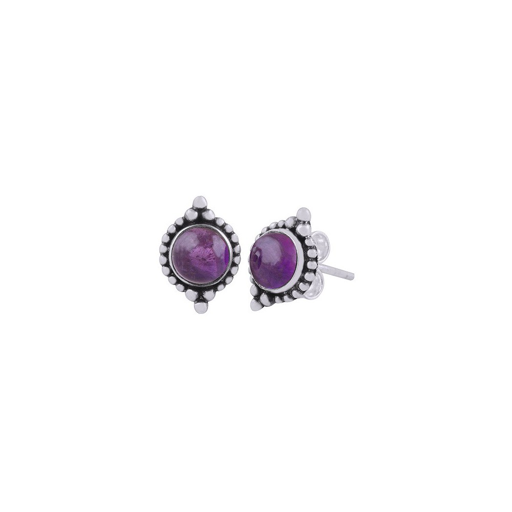 925 Sterling silver ear buttons set with amethyst