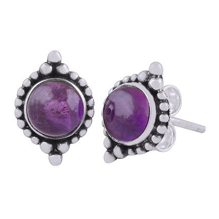 925 Sterling silver ear buttons set with amethyst