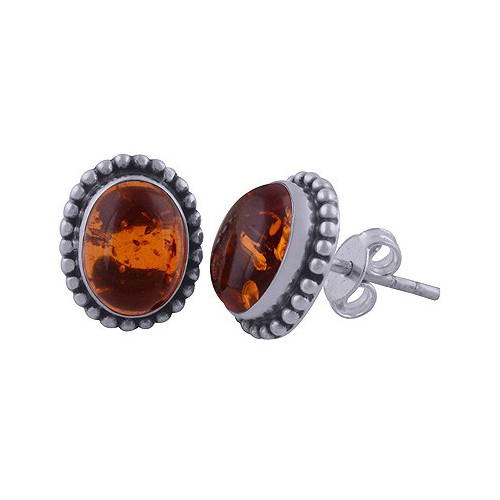 925 Sterling Silver ear buttons Ovale Amber