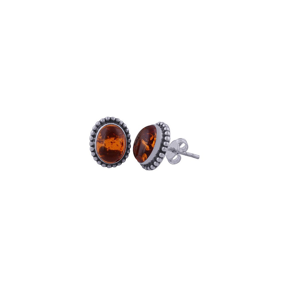 925 Sterling Silver ear buttons Ovale Amber