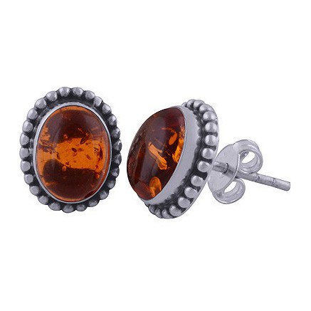 925 Sterling Silver ear buttons Ovale Amber