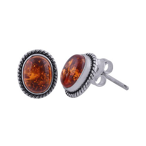 925 Sterling silver ear buttons with oval amber