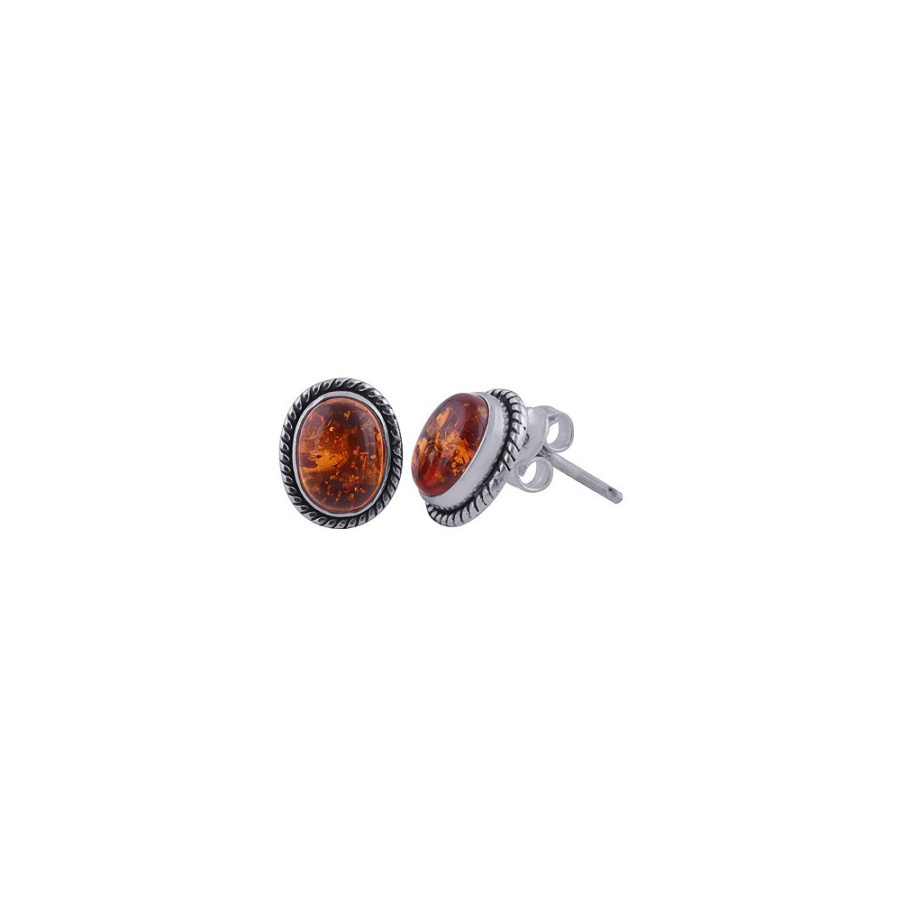 925 Sterling silver ear buttons with oval amber