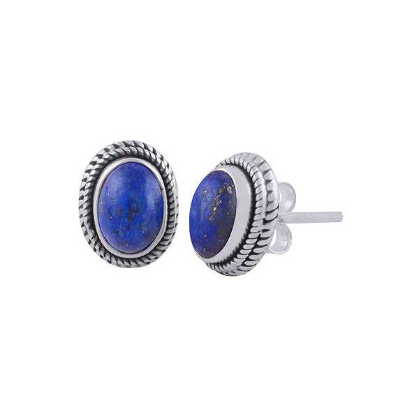 925 Sterling zilveren oorknoppen met ovale Lapis Lazuli
