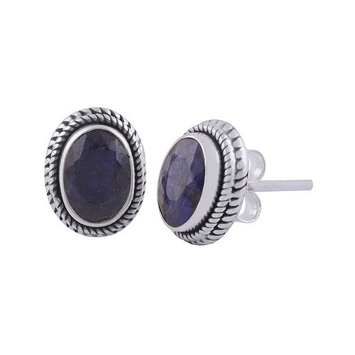 925 Sterling silver ear buttons with oval sapphire