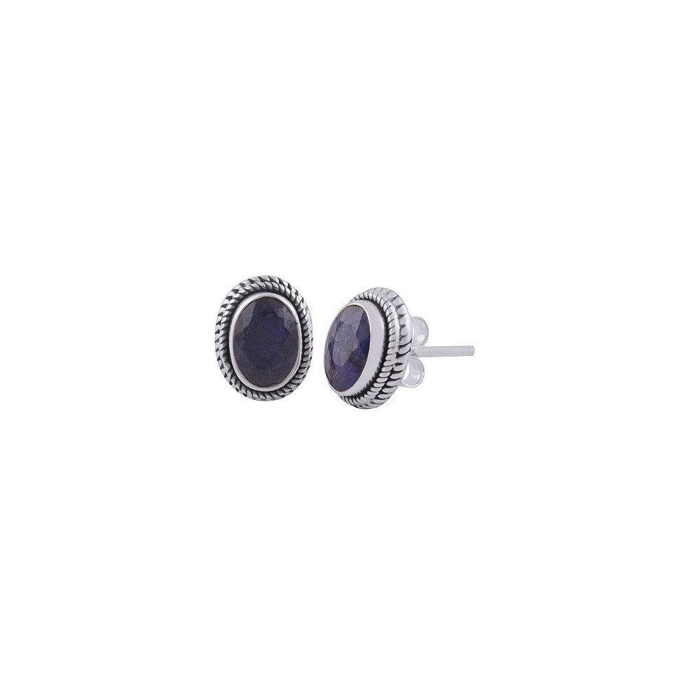 925 Sterling silver ear buttons with oval sapphire