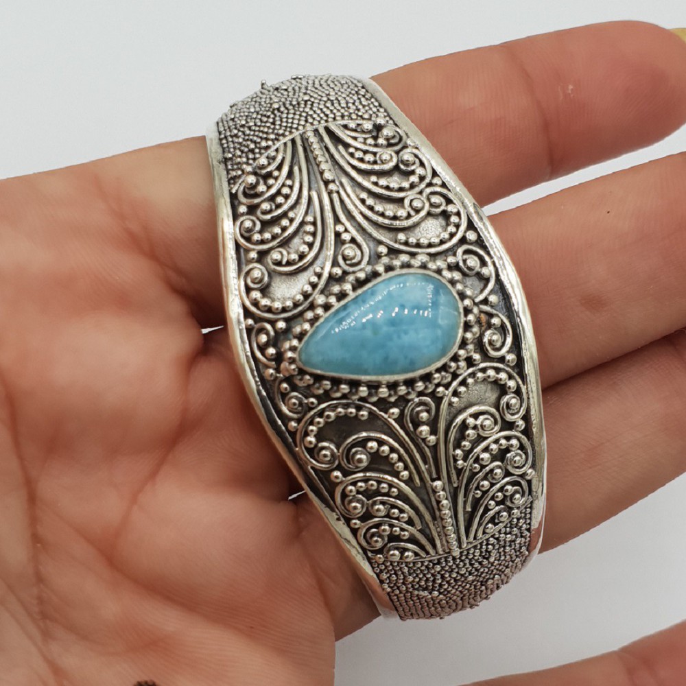 925 Sterling Zilveren Bangle with drop -shaped Larimar