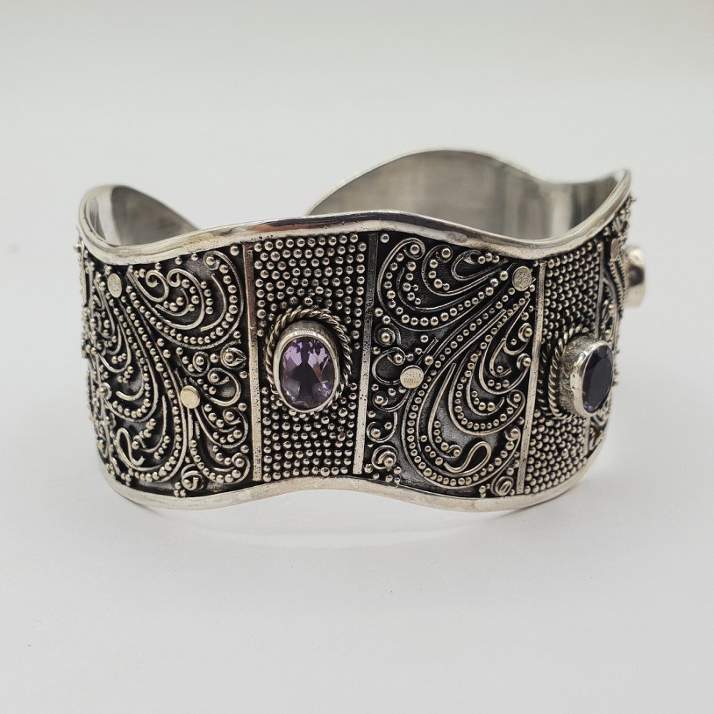 925 Sterling Zilveren Armreif mit drei Amethisten