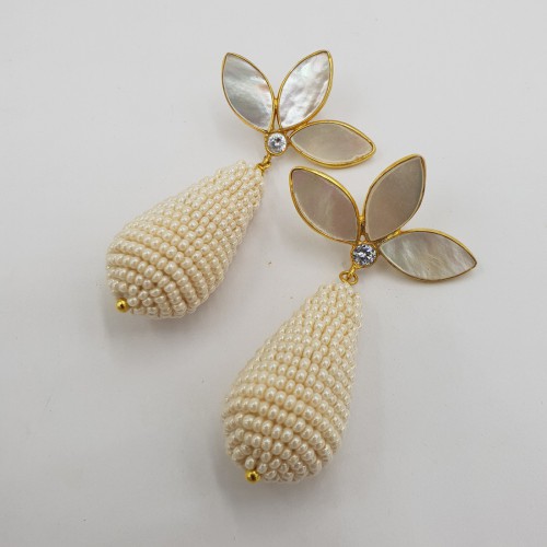 Gilded earrings with glass...