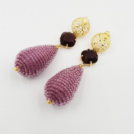 Gilded earrings with crystal and drop of glass beads