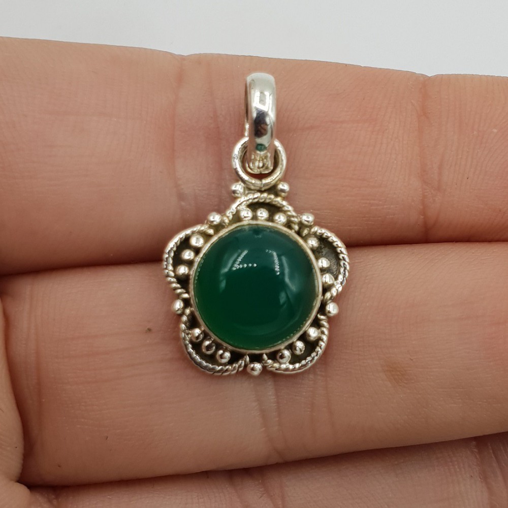 925 Sterling Silber Anhänger rund Cabochon Green Onyx