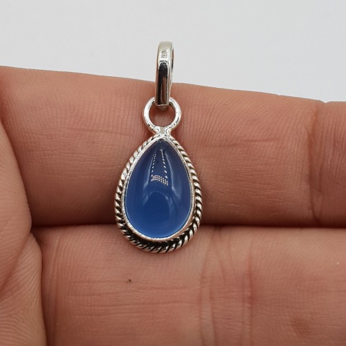 925 Sterling silver pendant drop -shaped cabochon blue chalcedone