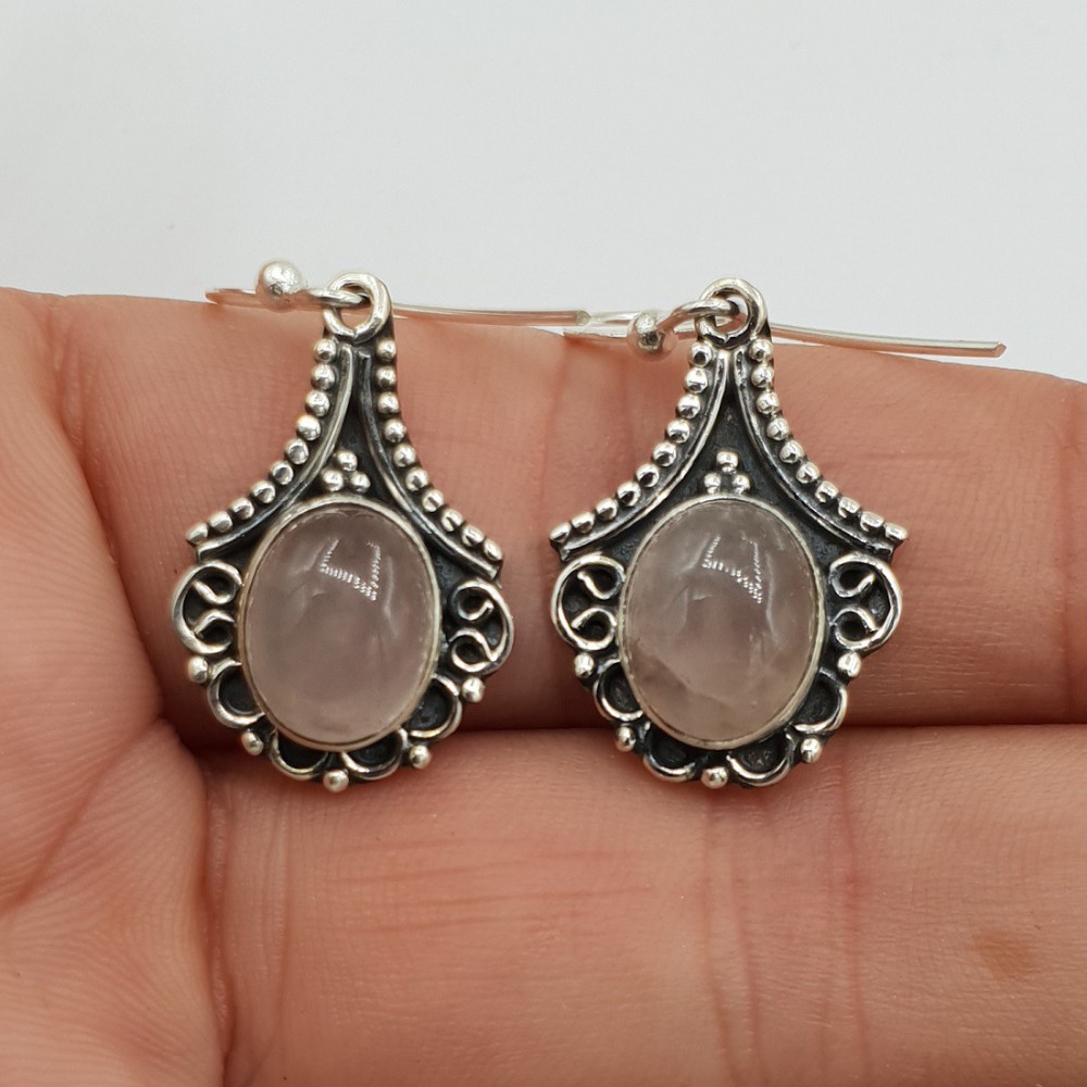 925 Sterling silver earrings set with rose quartz