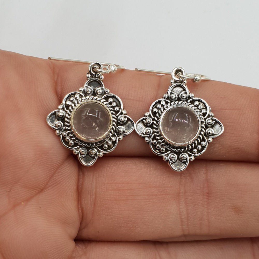 925 Sterling silver earrings with round rose quartz