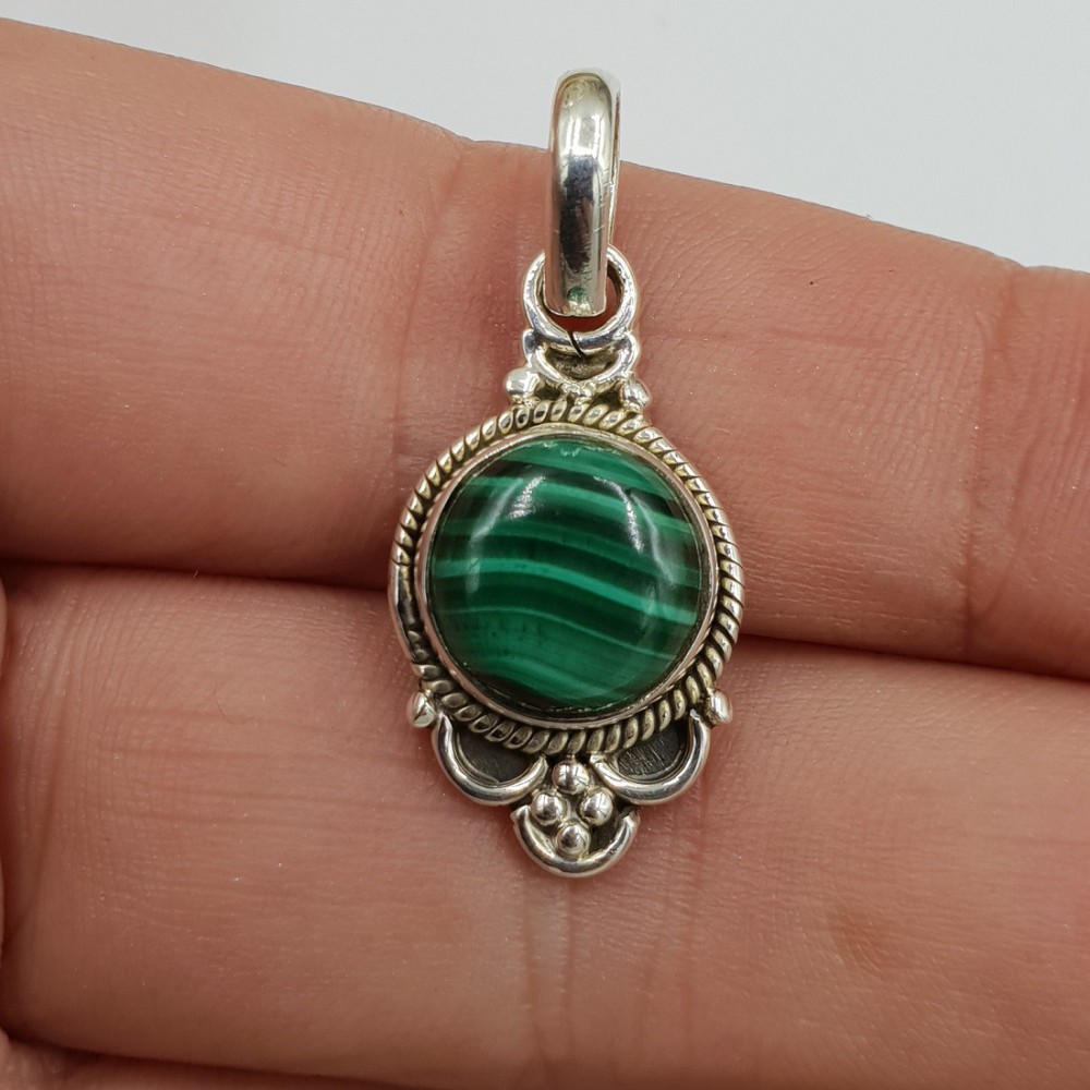 925 Sterling Silver Pendant Round Malachite