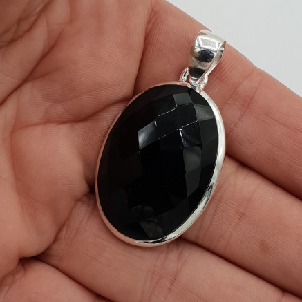 Silver gemstone hanger oval facet cut black onyx