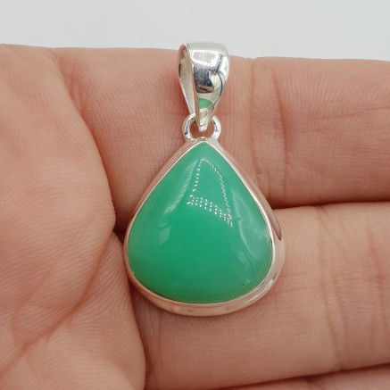 925 Sterling Silber -Anhänger mit Drop -Shaped Chrysopraas