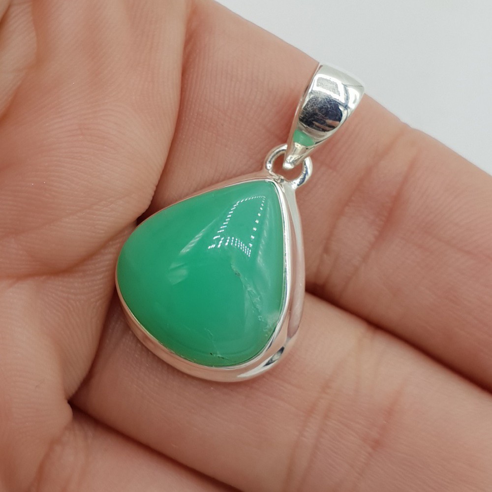 925 Sterling Silber -Anhänger mit Drop -Shaped Chrysopraas