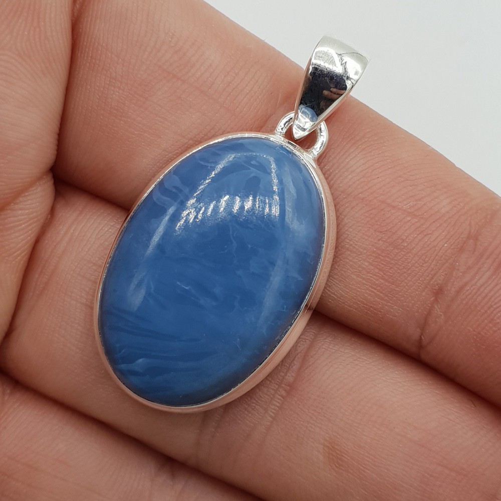 925 Sterling Silver Pendant Ovale Blue Opaal