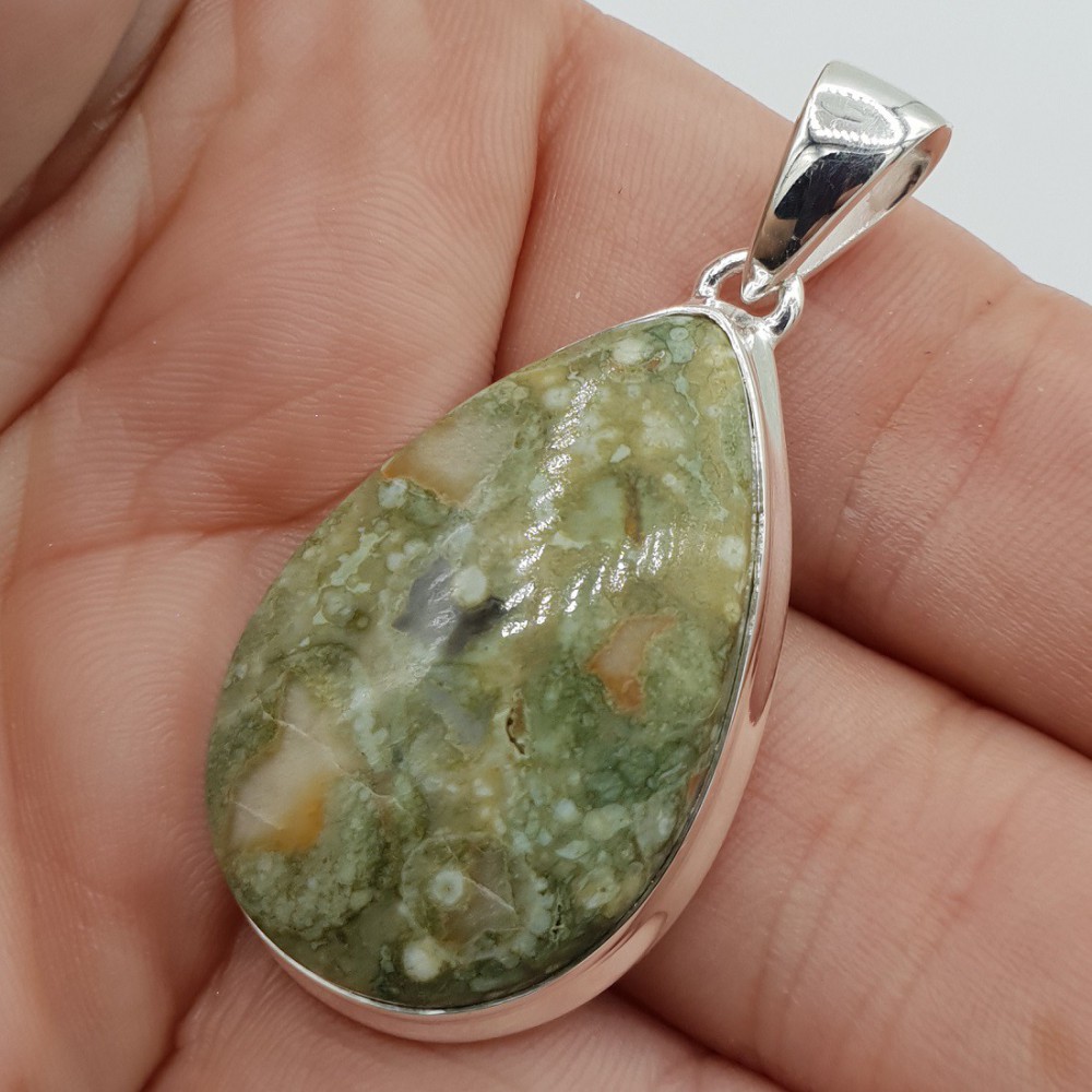 925 Sterling Silber Anhänger Drop -verdrängter Regenwald Jasper