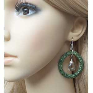 Silver earrings with green Amethyst and green Roggenleer