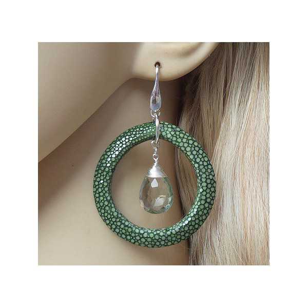Silver earrings with green Amethyst and green Roggenleer