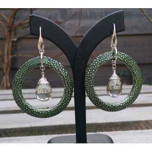 Silver earrings with green Amethyst and green Roggenleer