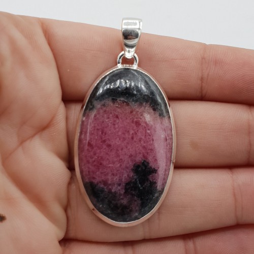 925 Sterling Silver Pendant Ovale Rhodonite