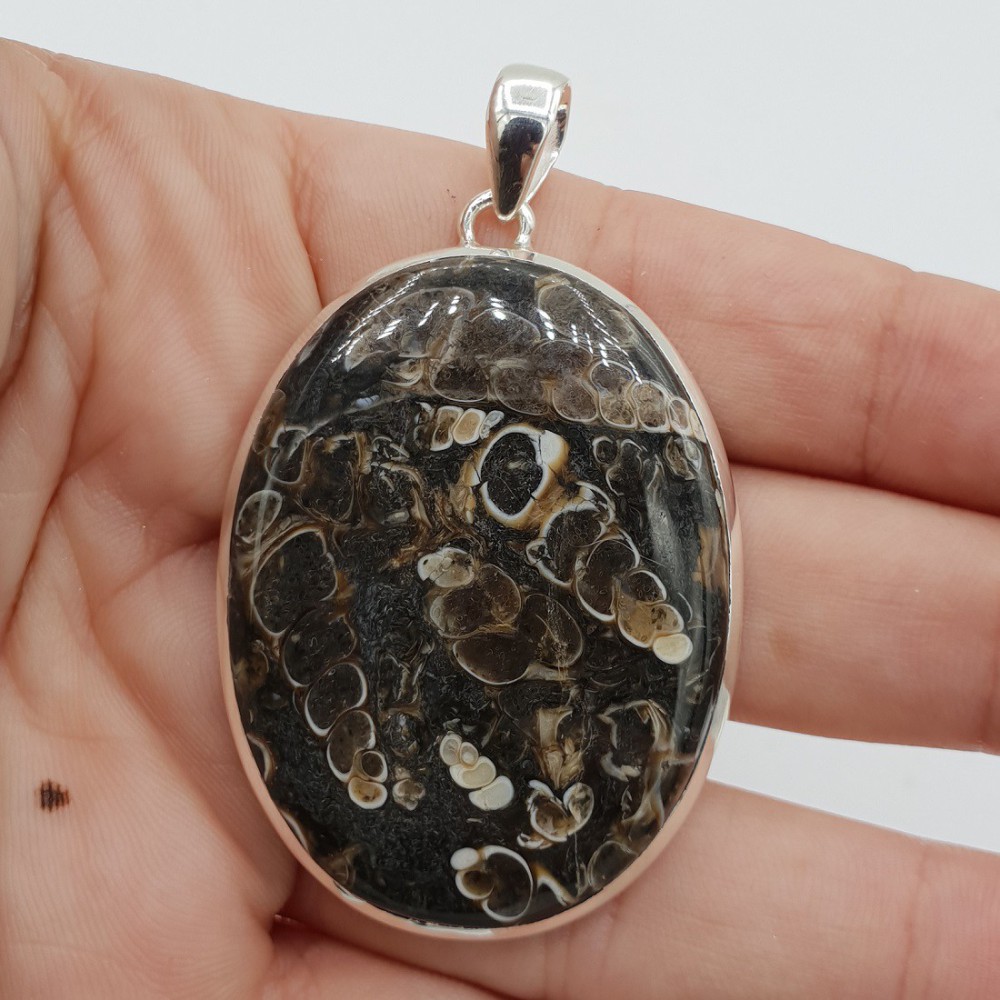 925 Sterling Silver Pendant Ovale Turitella Agate