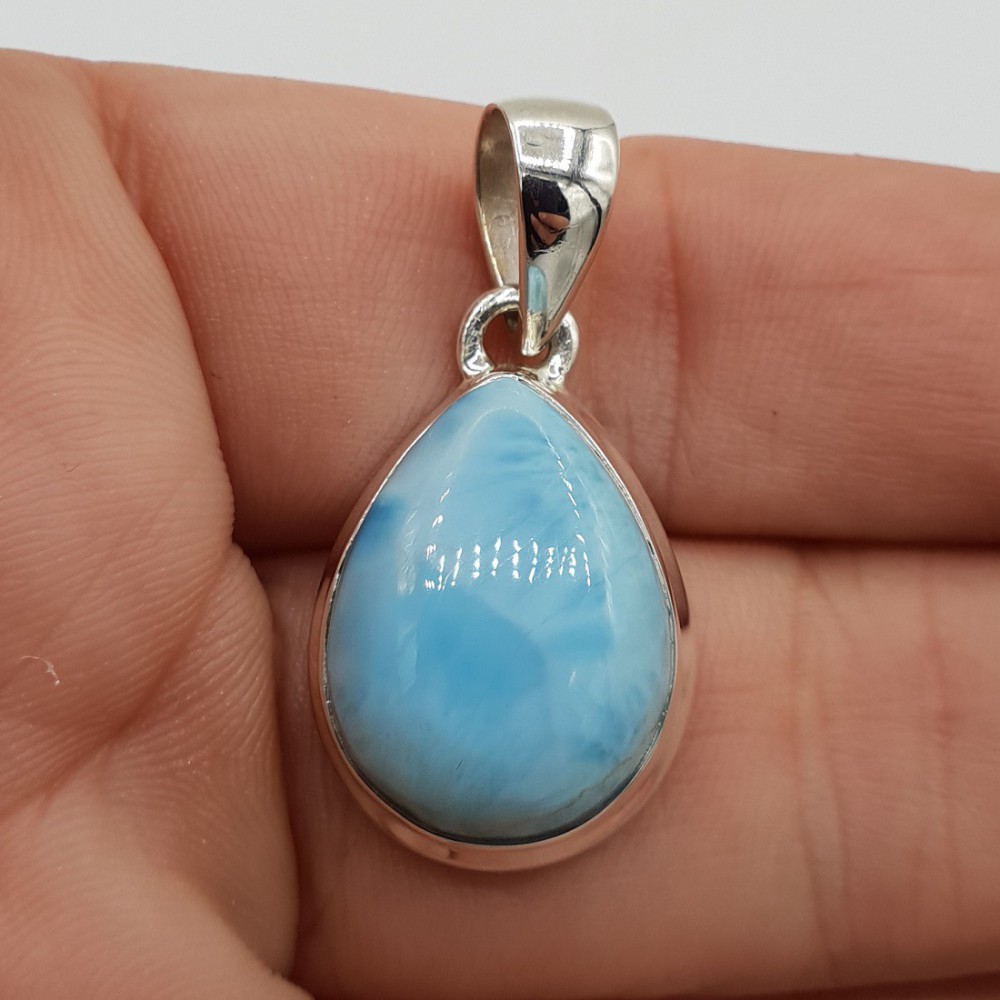 925 Sterling silver pendant wide drop -shaped Larimar