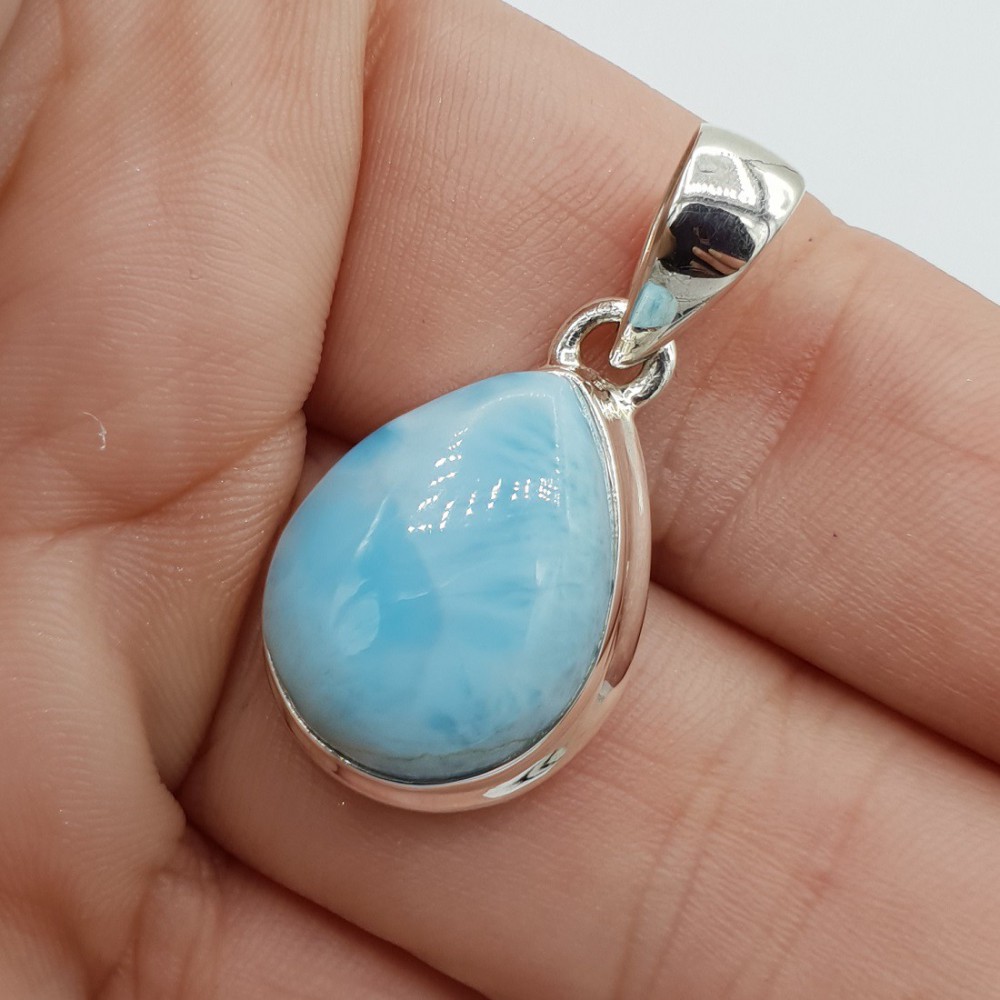 925 Sterling silver pendant wide drop -shaped Larimar