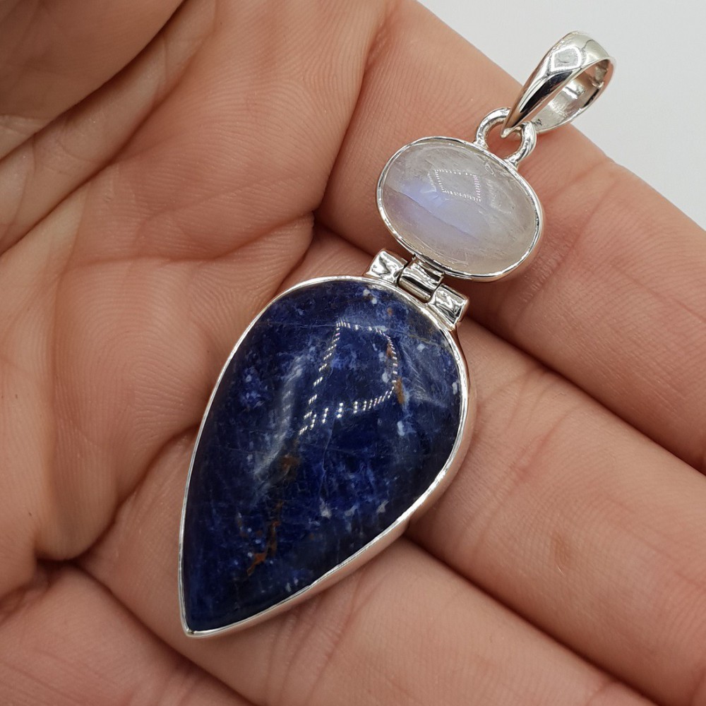 925 Sterling silver pendant with sodalite and moonstone