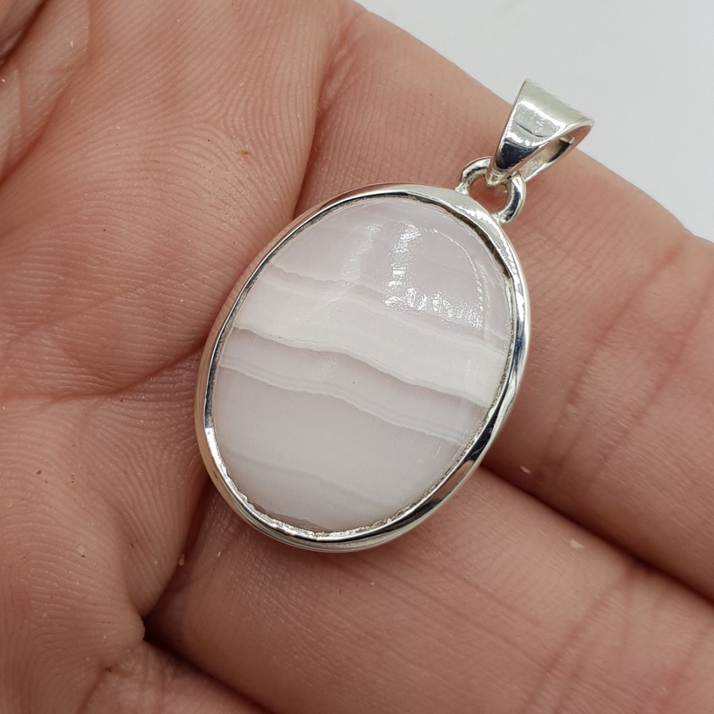 925 Sterling silver pendant with oval pink aragonite