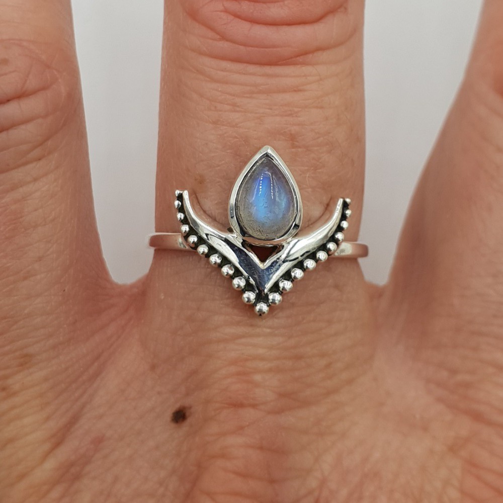 925 Sterling silver ring with drop -shaped moonstone