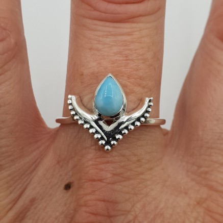 925 Sterling Silver ring with drop -shaped Larimar