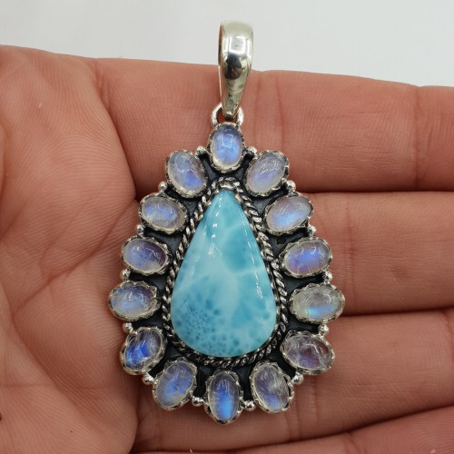 925 Silberanhänger mit Larimar und Rainbow Moonstone