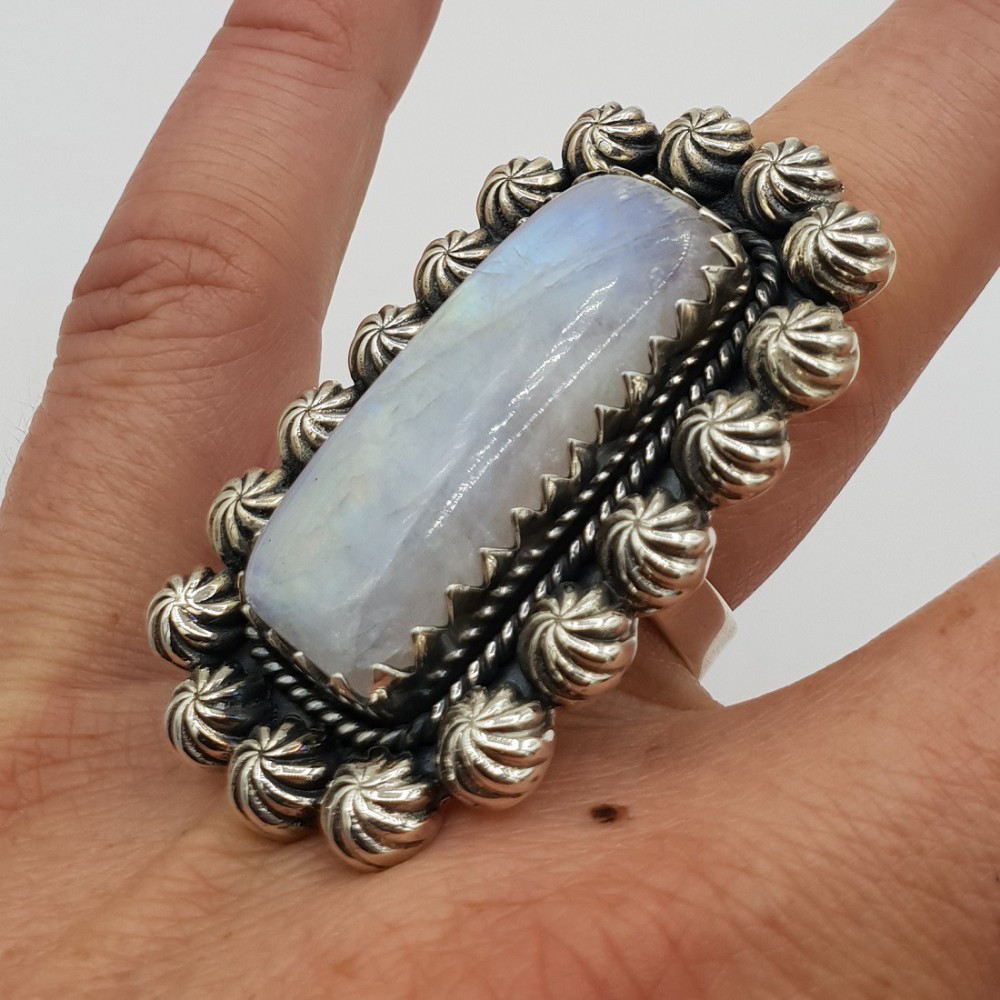 925 Sterling silver ring with rectangular moonstone 17 mm