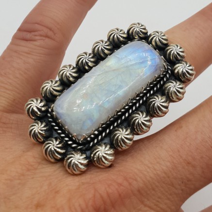 925 Sterling silver ring with rectangular moonstone 17 mm