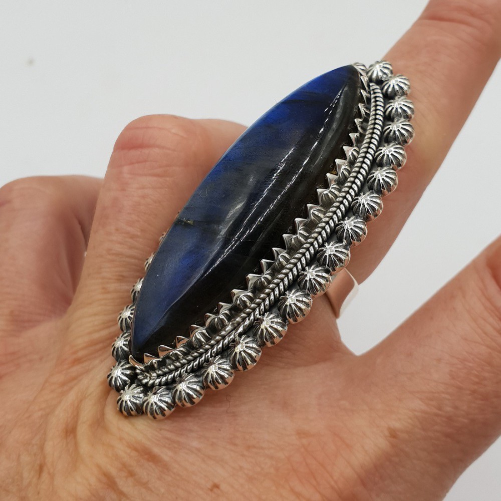 925 Sterling Zilveren Ring with Marquise Labradorite adjustable