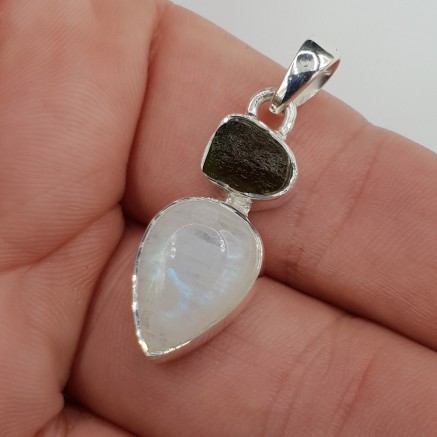 925 Sterling Silver Pendant with Moonstone and Moldaviet