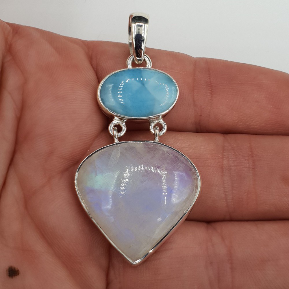 Silver pendant with moonstone and Larimar