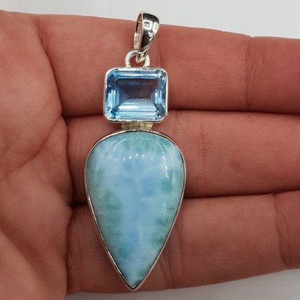 Silver pendant with Larimar and Blue Topaz