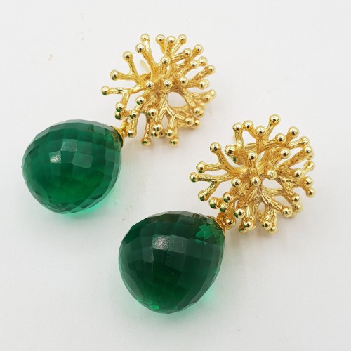 Gold -in earrings with Emerald Groene Quartz Druppel