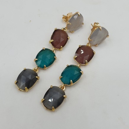 Gilt long earrings with cat eye