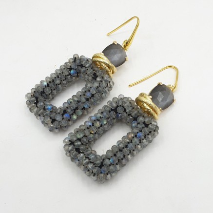 Gilded earrings with labradorite and cat eye