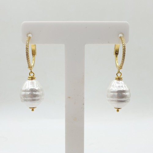 Gilded earrings with Zirconia and Pearl