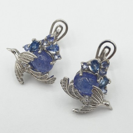 925 Sterling silver earrings with bird and tanzanite