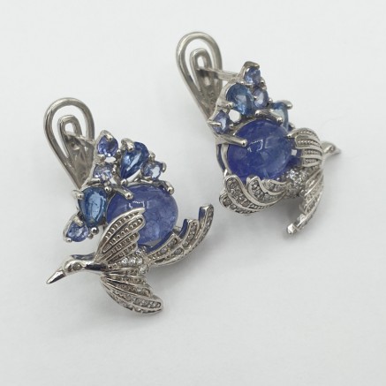 925 Sterling silver earrings with bird and tanzanite